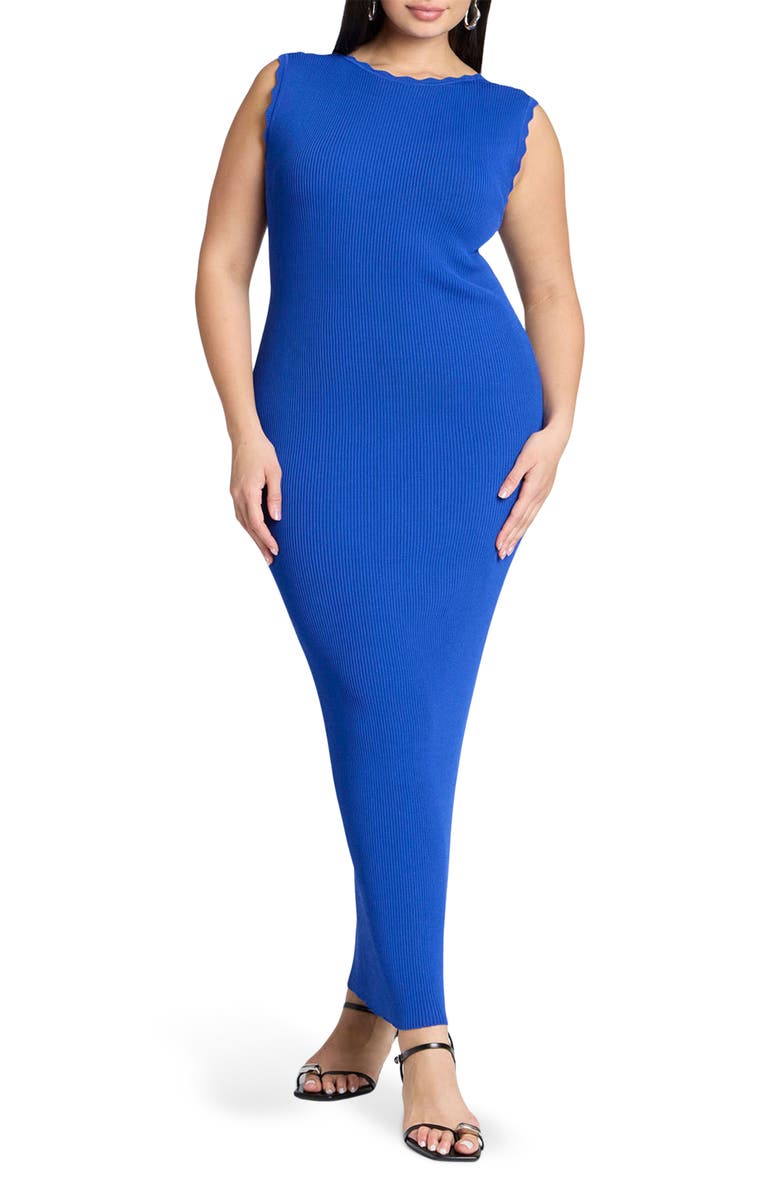 ELOQUII Scallop Trim Rib Sweater Dress, Main, color,