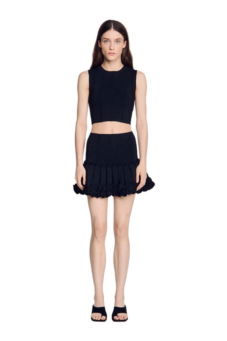 Cropped ribbed knit top, Alternate, color, Black