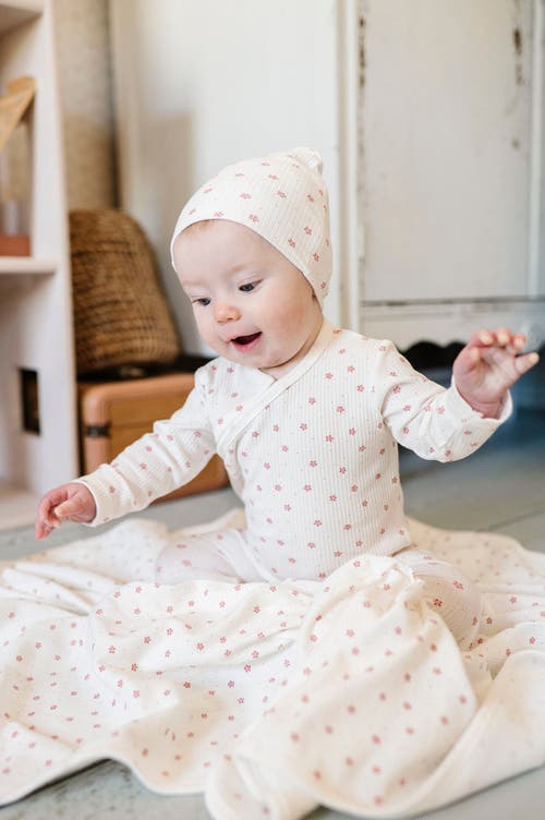 Ely's & Co. Baby Cotton Ribbed Zipper Footie In Floral Pin Dot