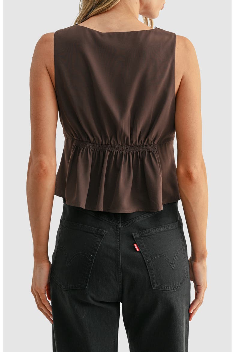 Pleated V-Neck Blouse, Alternate, color, ESPRESSO