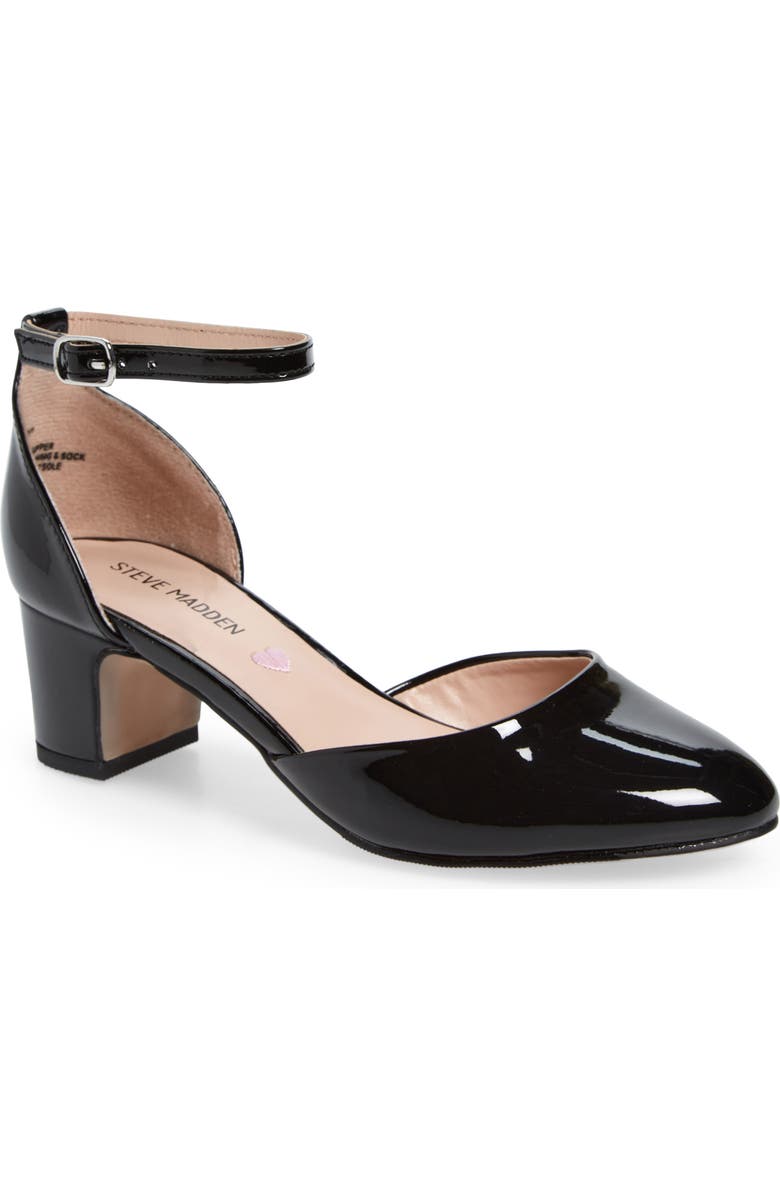 Steve Madden Prettyy Ankle Strap Block Heel Pump, Main, color, Black Patent