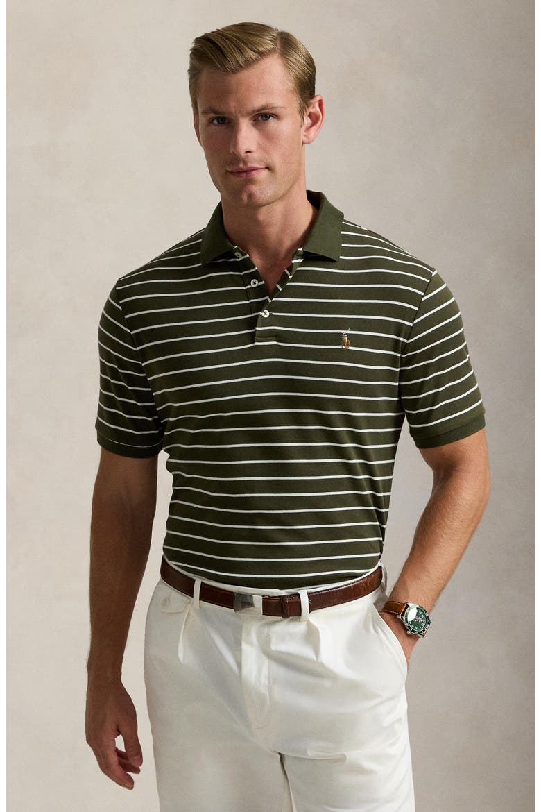 Stripe Cotton Interlock Polo, Alternate, color, ARMADILLO/ WHITE