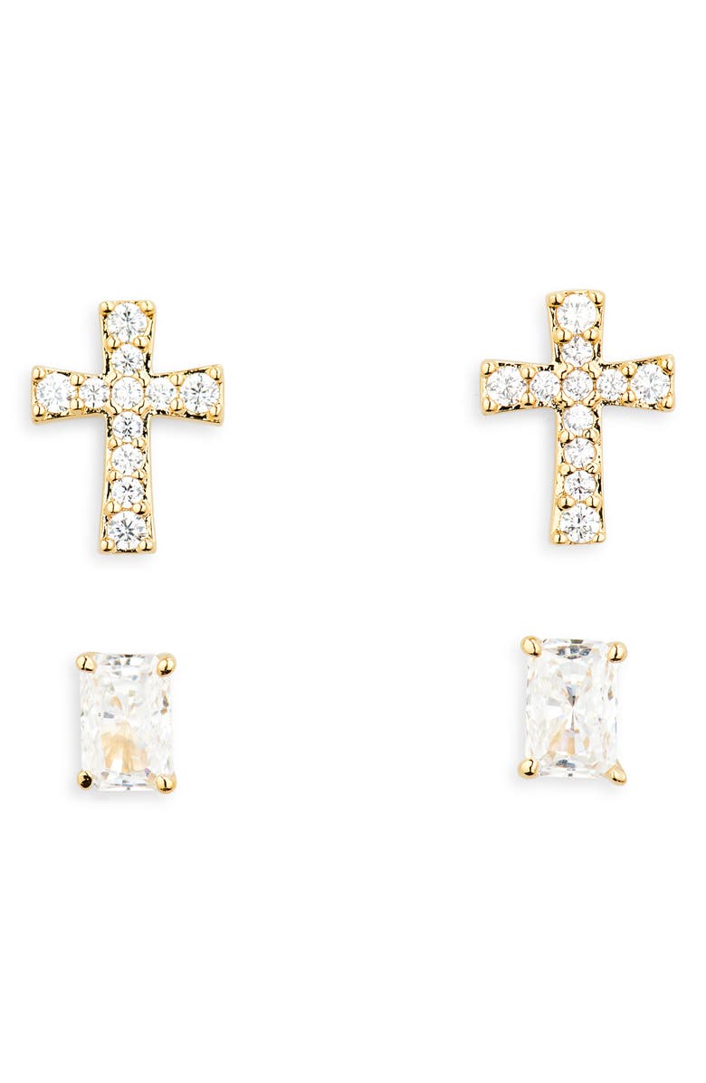 Nadri Set of 2 Cubic Zirconia Cross & Stud Earrings, Main, color,