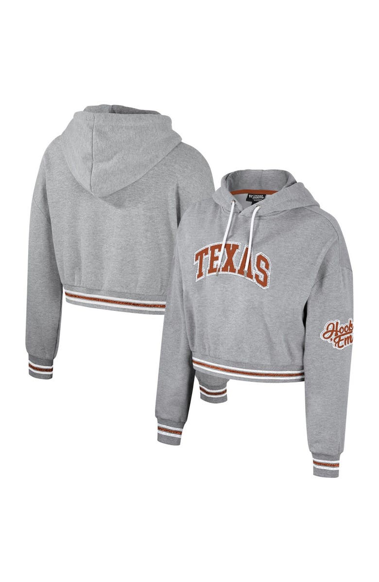 THE WILD COLLECTIVE Women's The Wild Collective Heather Gray Texas Longhorns Cropped Shimmer Pullover Hoodie, Main, color, 