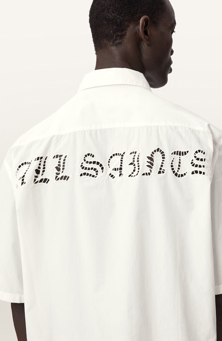 AllSaints Field Eyelet Detail Short Sleeve Button-Up Shirt, Alternate, color, White