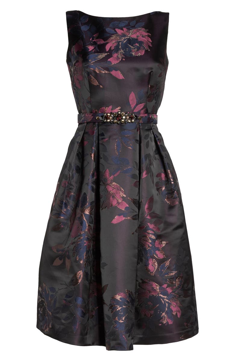 Eliza J Brocade Fit & Flare Dress, Alternate, color, 