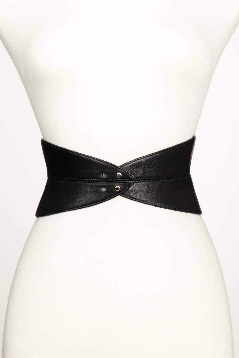 Corset Leather Belt, Main, color, Black