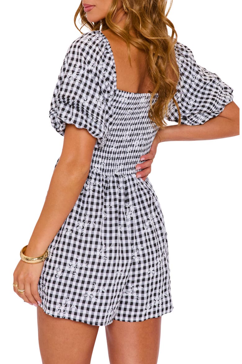 Gigi Gingham Puff Sleeve Romper, Alternate, color, BLACK PLAID