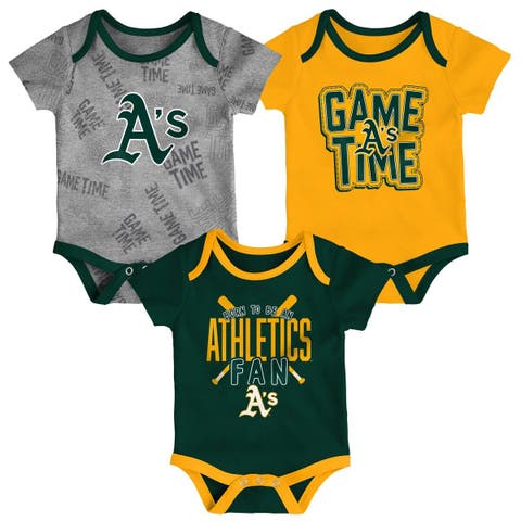 Newborn & Infant Oakland Athletics Green/Gold/Heathered Gray Game Time Three-Piece Bodysuit Set