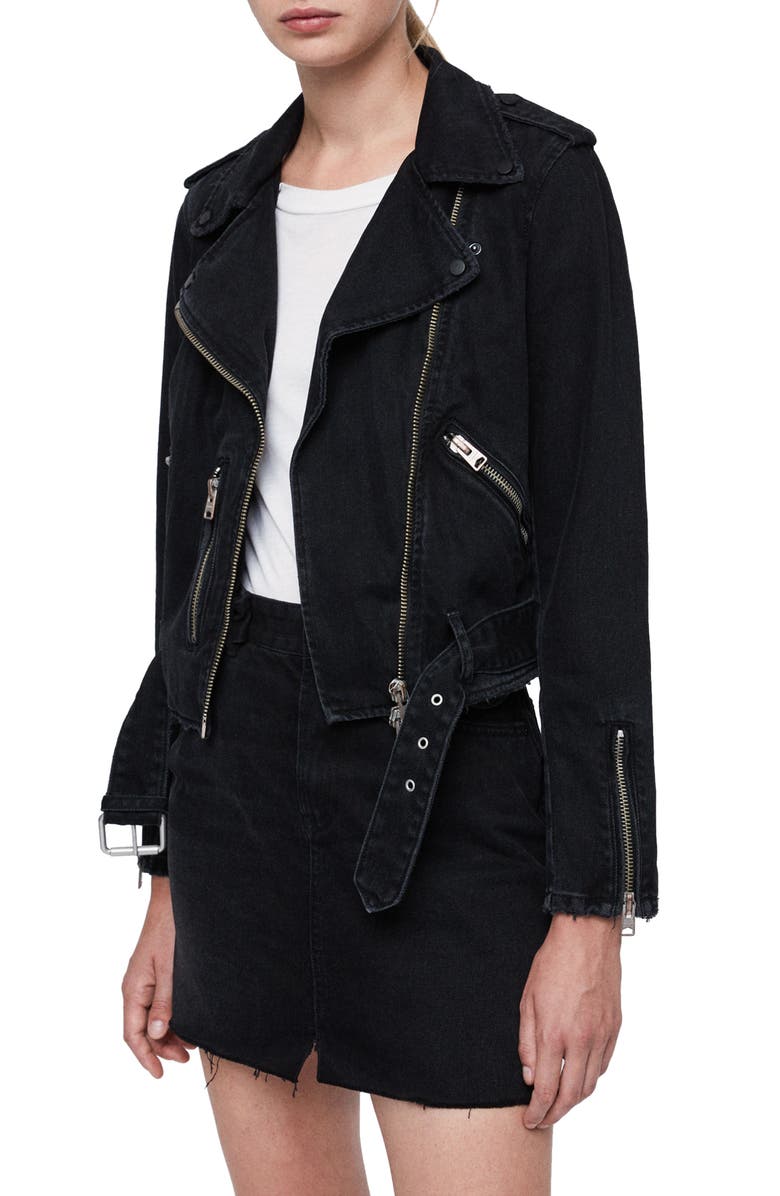 AllSaints Balfern Denim Biker Jacket, Alternate, color,