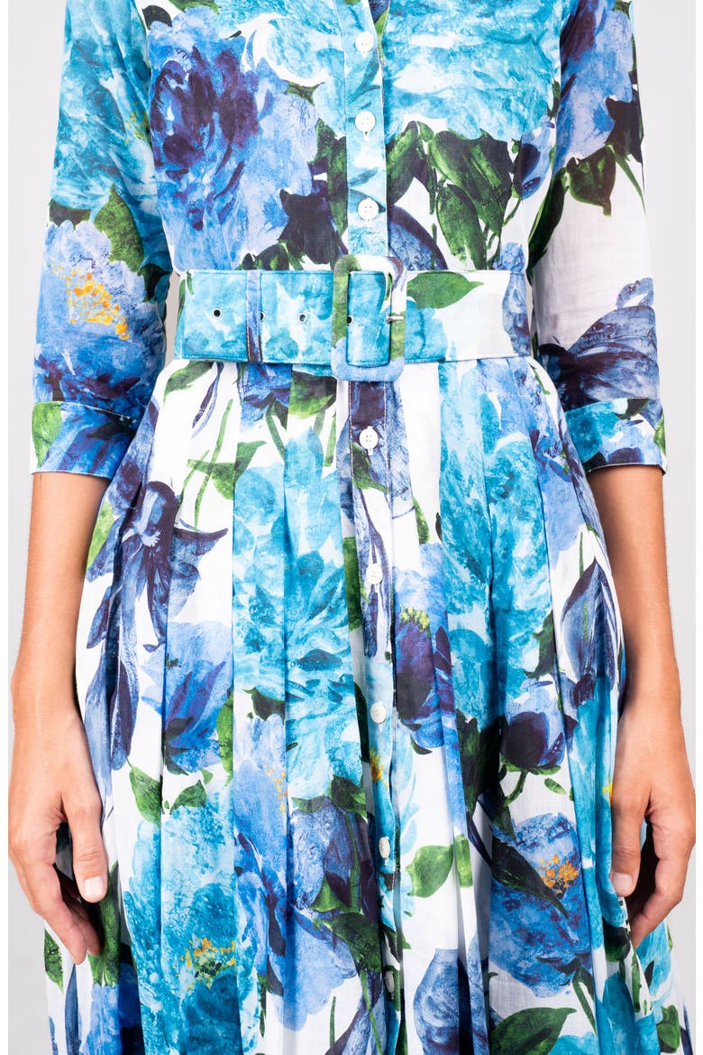 Darby Rose Pleated Midi Shirtdress, Alternate, color, White Blue