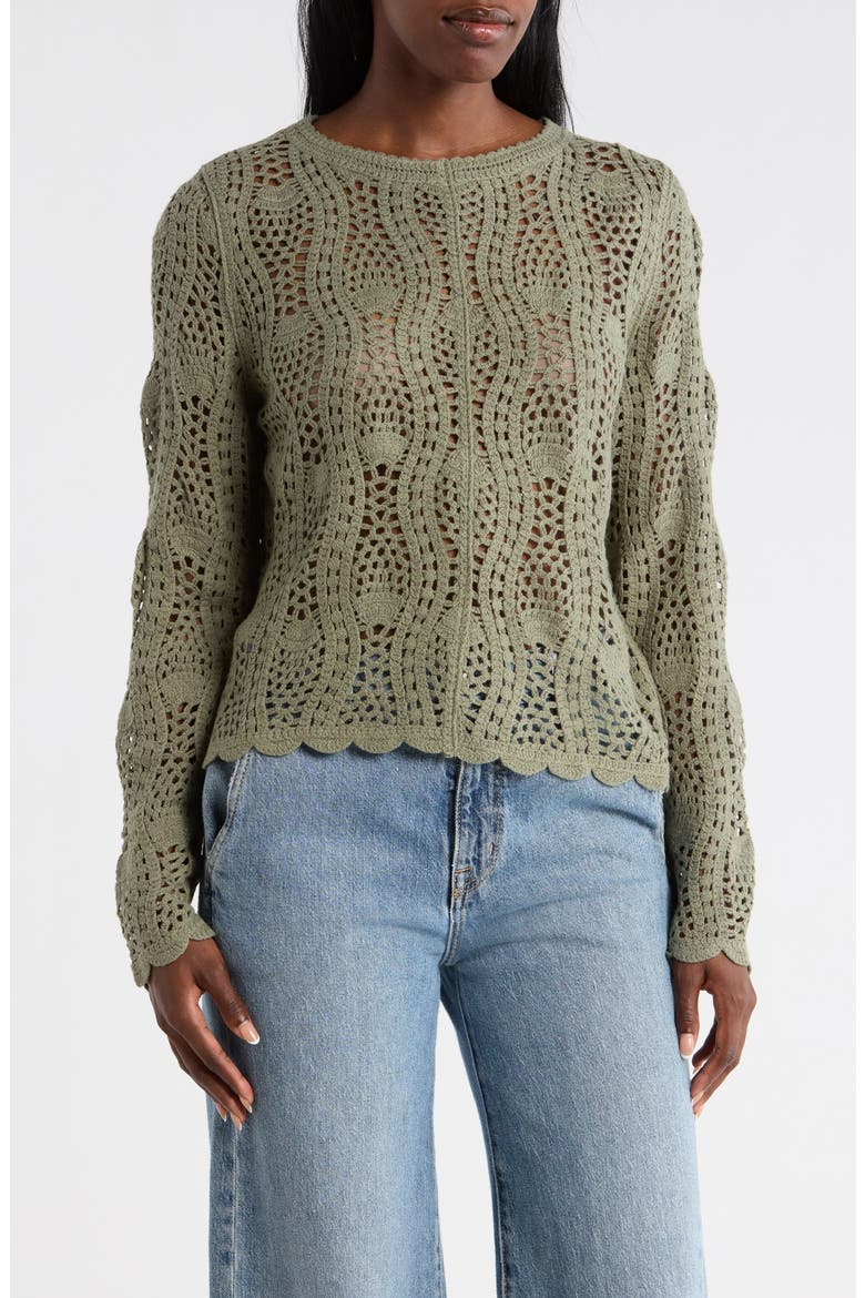 Pointelle Sweater, Main, color, SAGE MOSS
