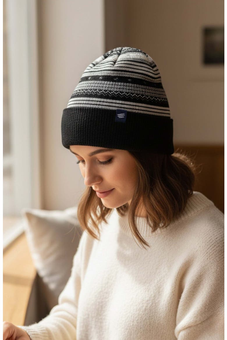 Merino Wool Modern Fair Isle Knit Beanie, Alternate, color, Black