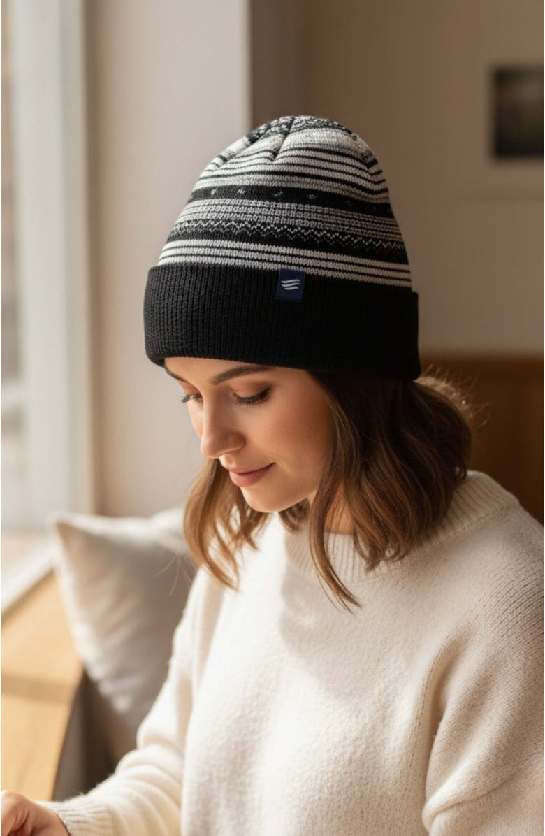 United By Blue Merino Wool Modern Fair Isle Knit Beanie, Alternate, color, Black