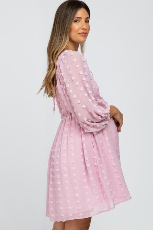 Pinkblush Textured Dot Smocked Square Neck Chiffon Dress In Pink