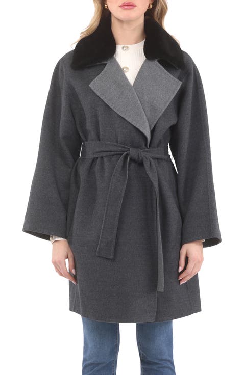 Reversible Wool Coat w/ Detachable Genuine Shearling Collar