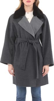 GORSKI Reversible Wool Coat w/ Detachable Genuine Shearling Collar