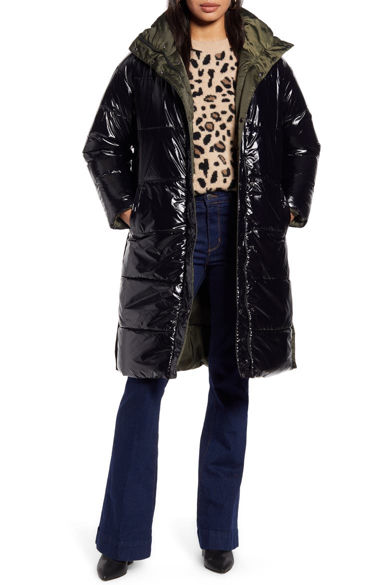 Reversible Puffer Coat, Alternate, color, OLIVE- BLACK SHINE