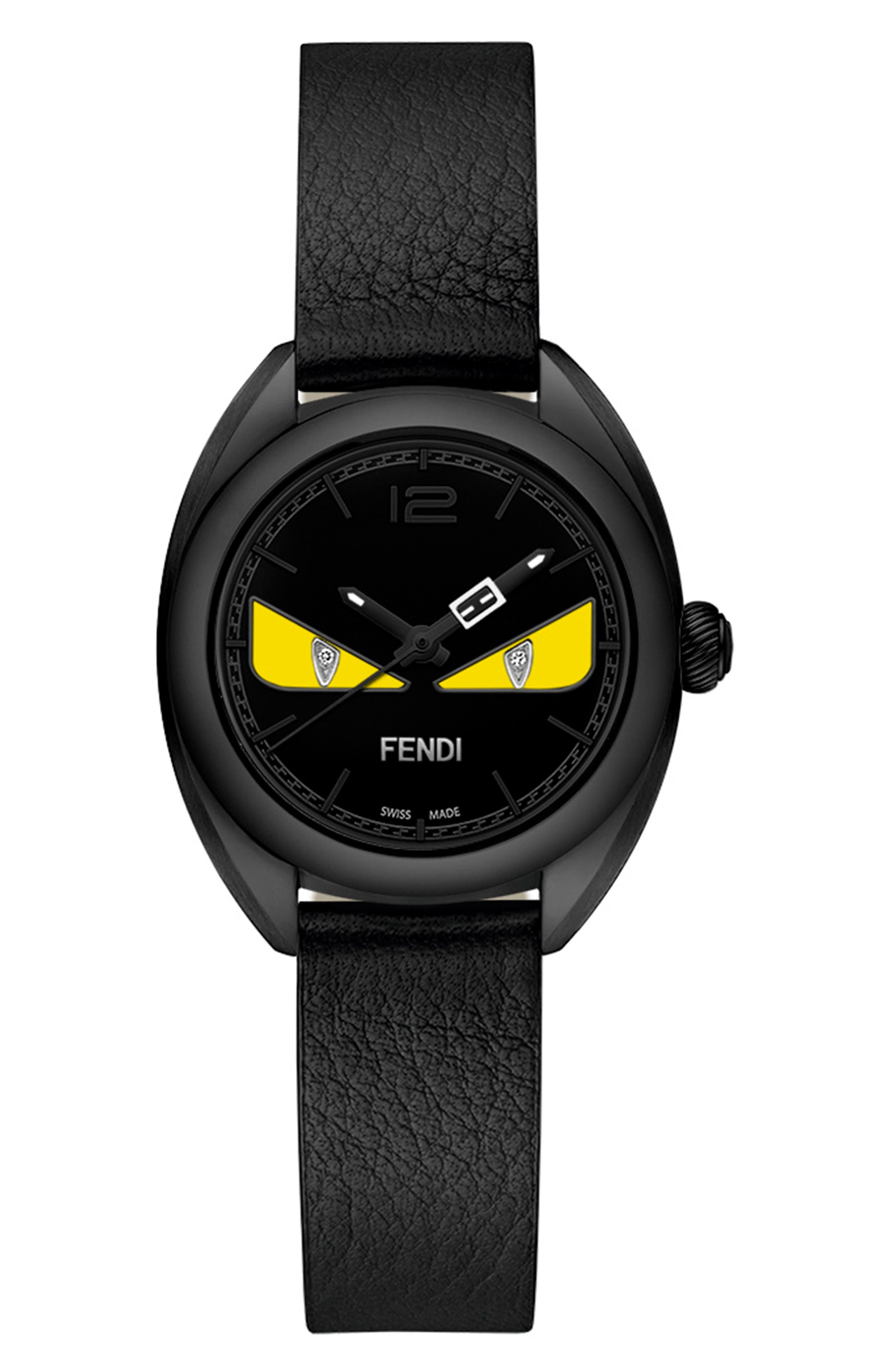Fendi Momento Diamond Eye Bug Leather Strap Watch, 26mm | Nordstromrack
