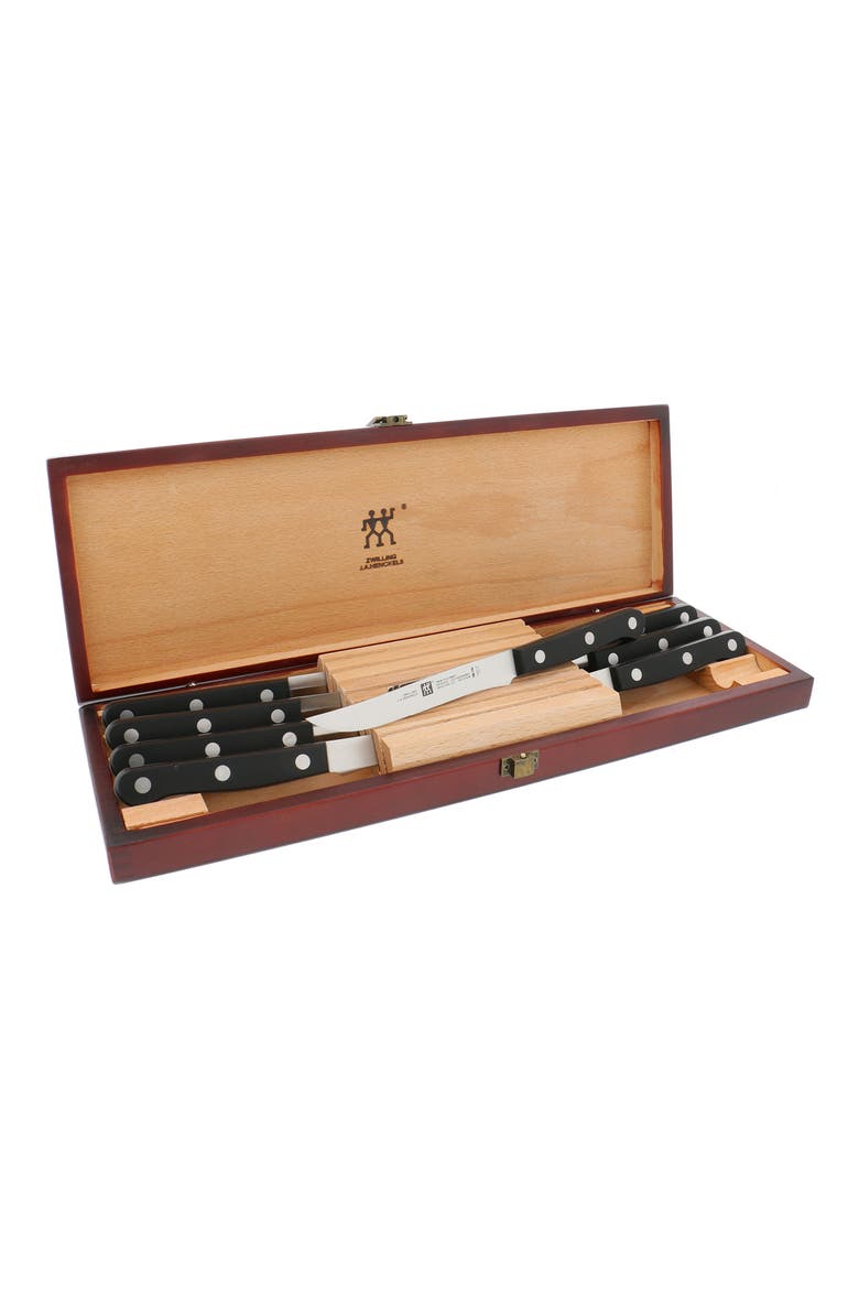 Twin Gourmet 8-Piece Stainless Steel Steak Knife Set, Main, color, BLACK