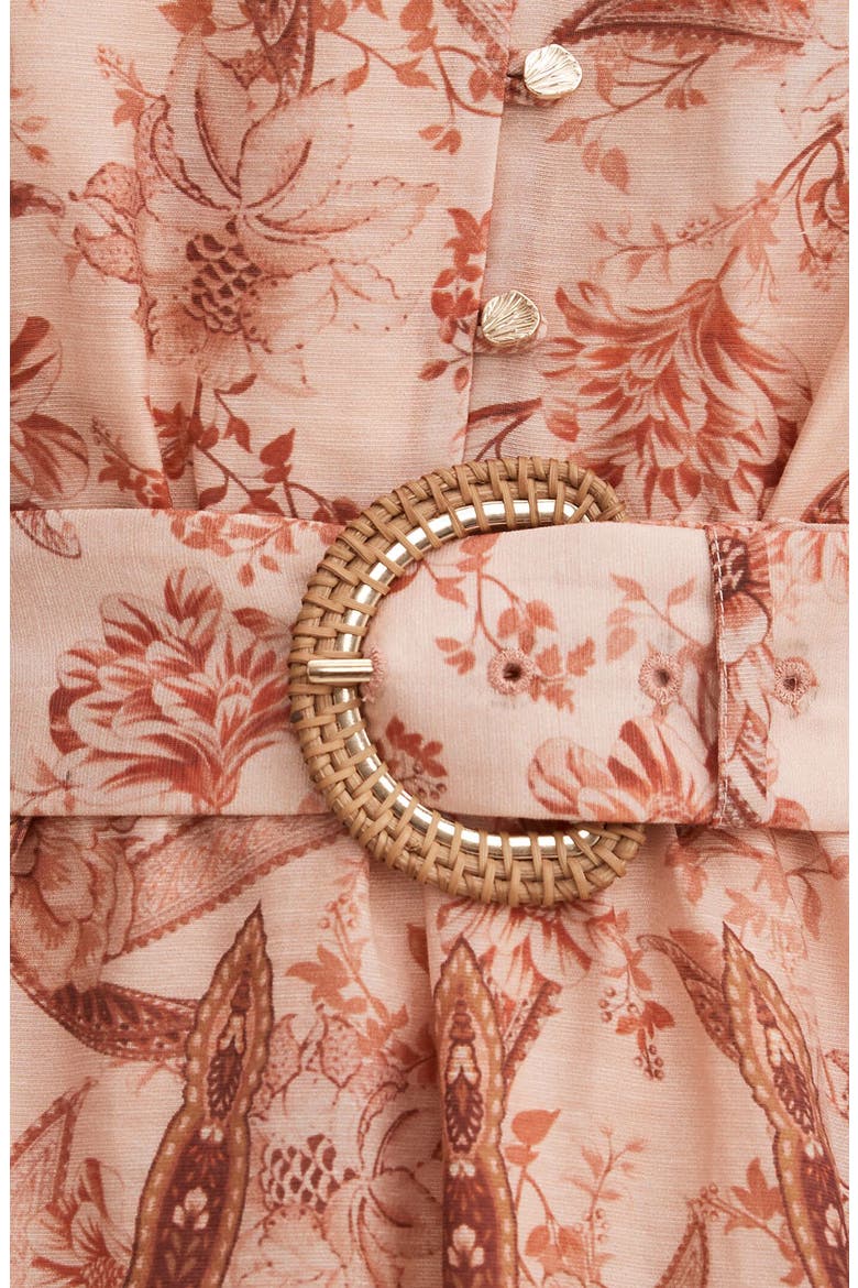 Wesley Print Belted Long Sleeve Minidress, Alternate, color, PEACH MOSS FLORAL