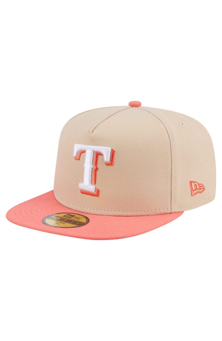 New Era Men's New Era Light Beige/Coral Texas Rangers Two-Tone Color Pack A-Frame 59FIFTY Fitted Hat, Main, color, Light Beige