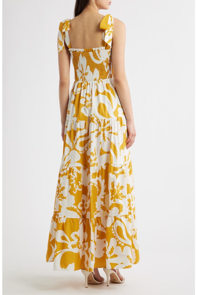 Floral Tie Shoulder Tiered Maxi Dress, Alternate, color, YELLOW