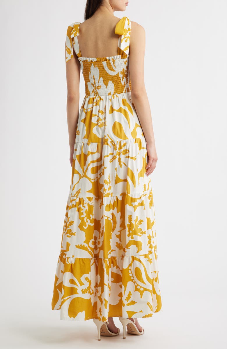 FLYING TOMATO Floral Tie Shoulder Tiered Maxi Dress, Alternate, color, Yellow