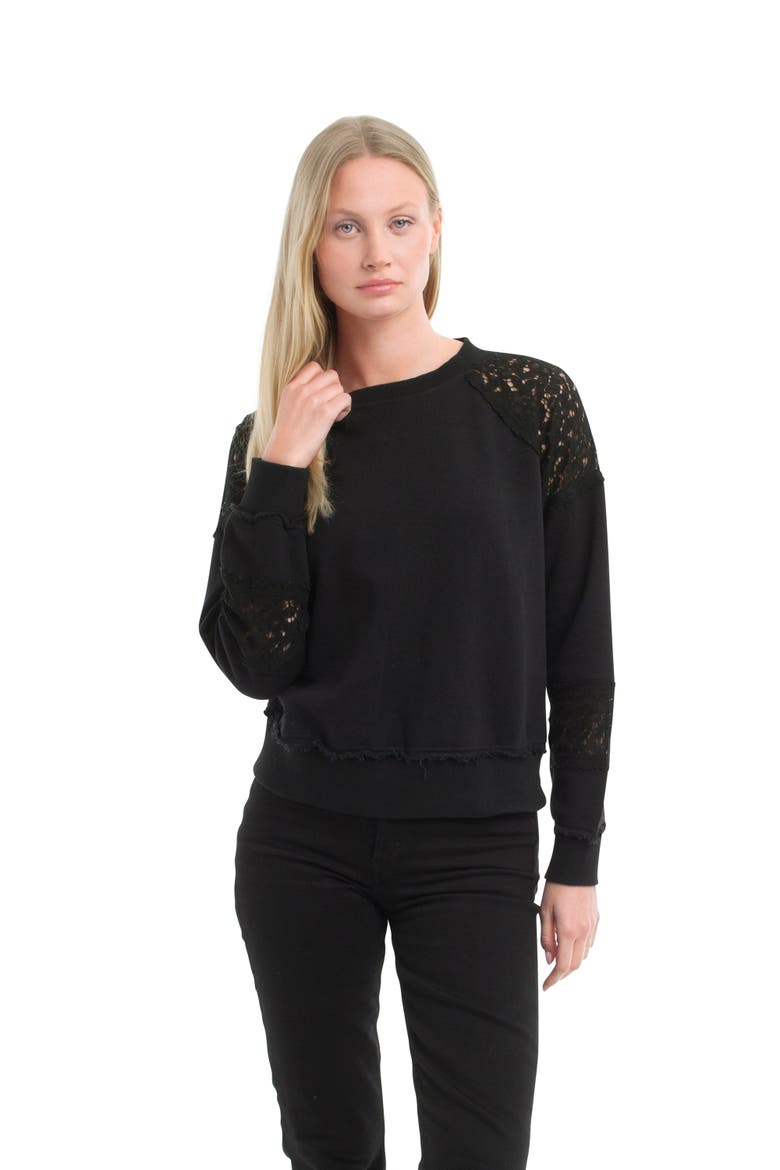 Sweatshirt with Lace Details, Alternate, color, Black