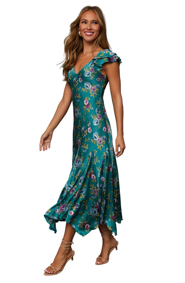VICI Collection Sweet Feeling Floral Satin A-Line Dress, Alternate, color, Teal Multi