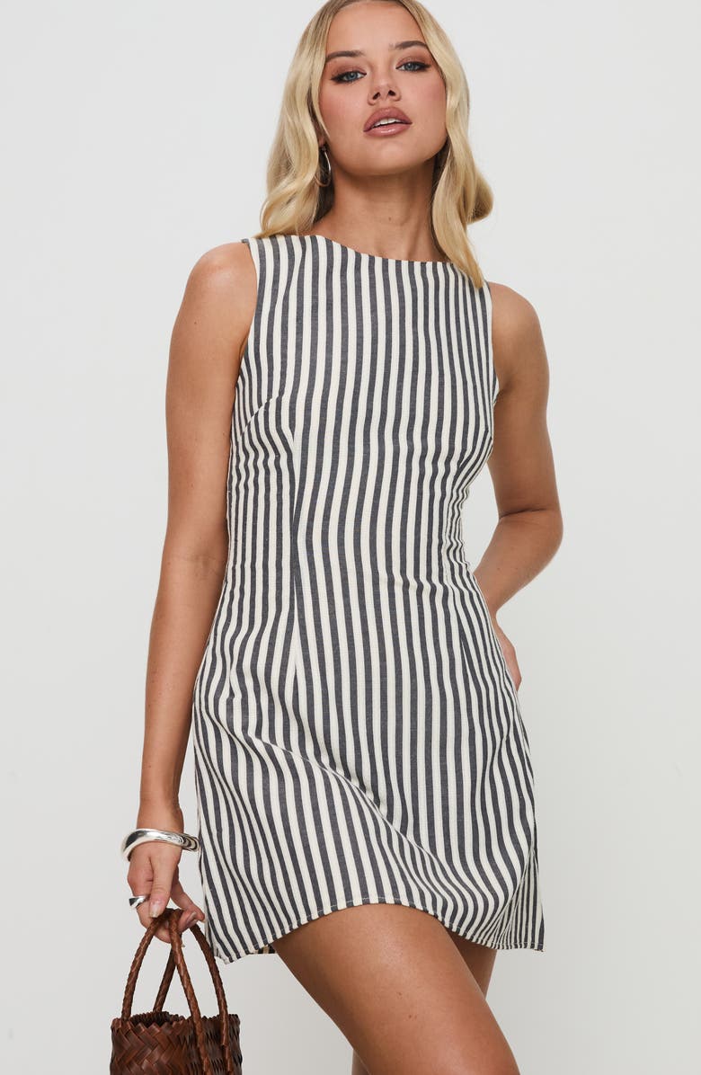 Princess Polly Alfalfa Stripe Cotton Blend Minidress, Alternate, color, Grey Stripe