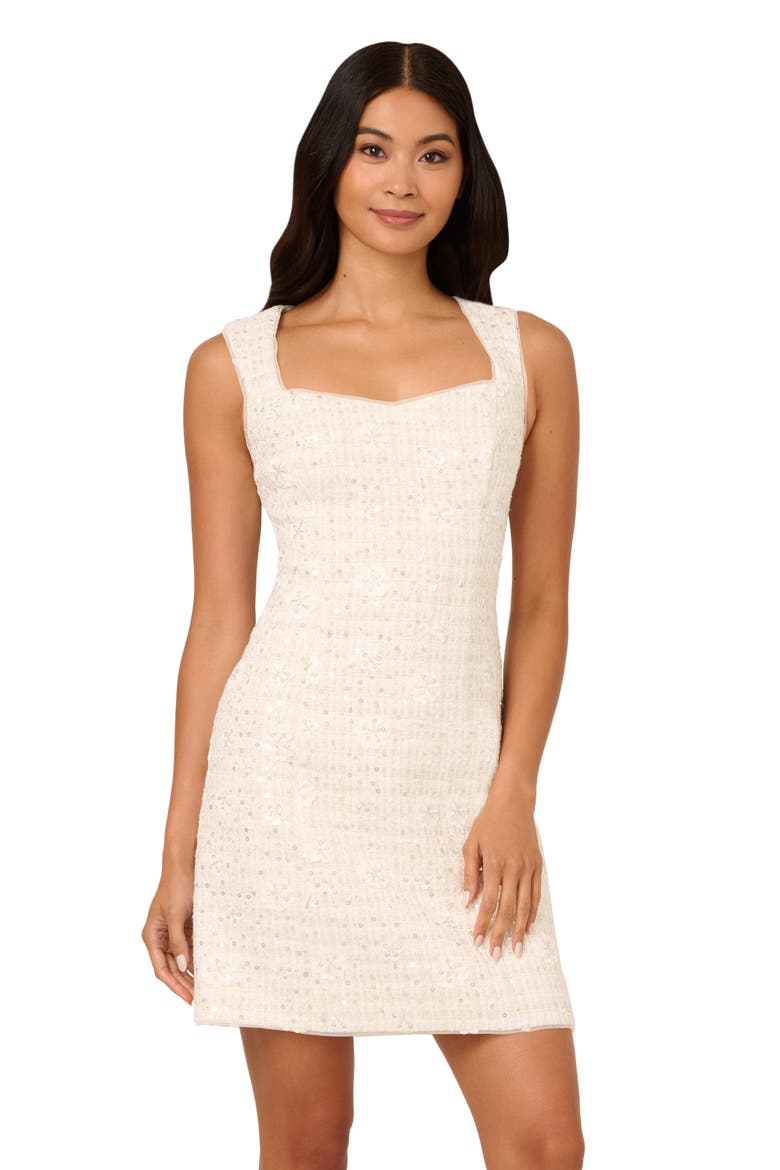 Sequin Sleeveless Tweed Sheath Dress, Alternate, color, IVORY MULTI