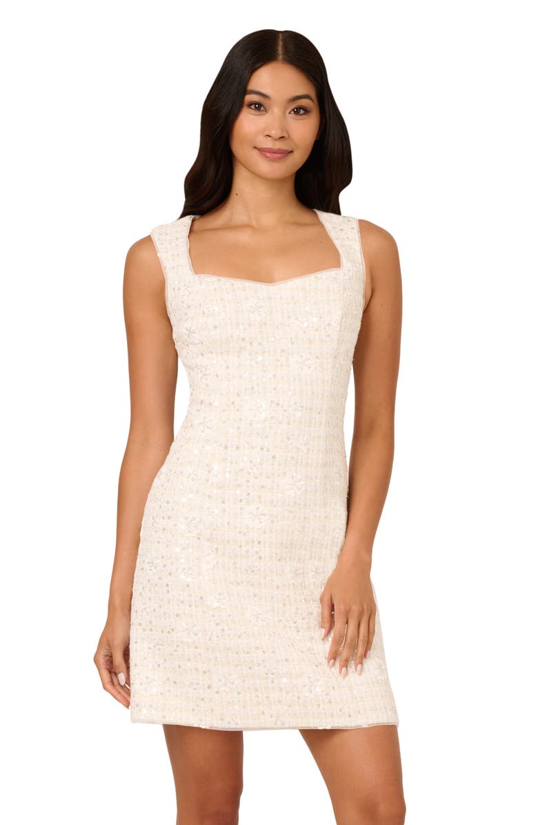 Adrianna Papell Sequin Sleeveless Tweed Sheath Dress, Alternate, color,