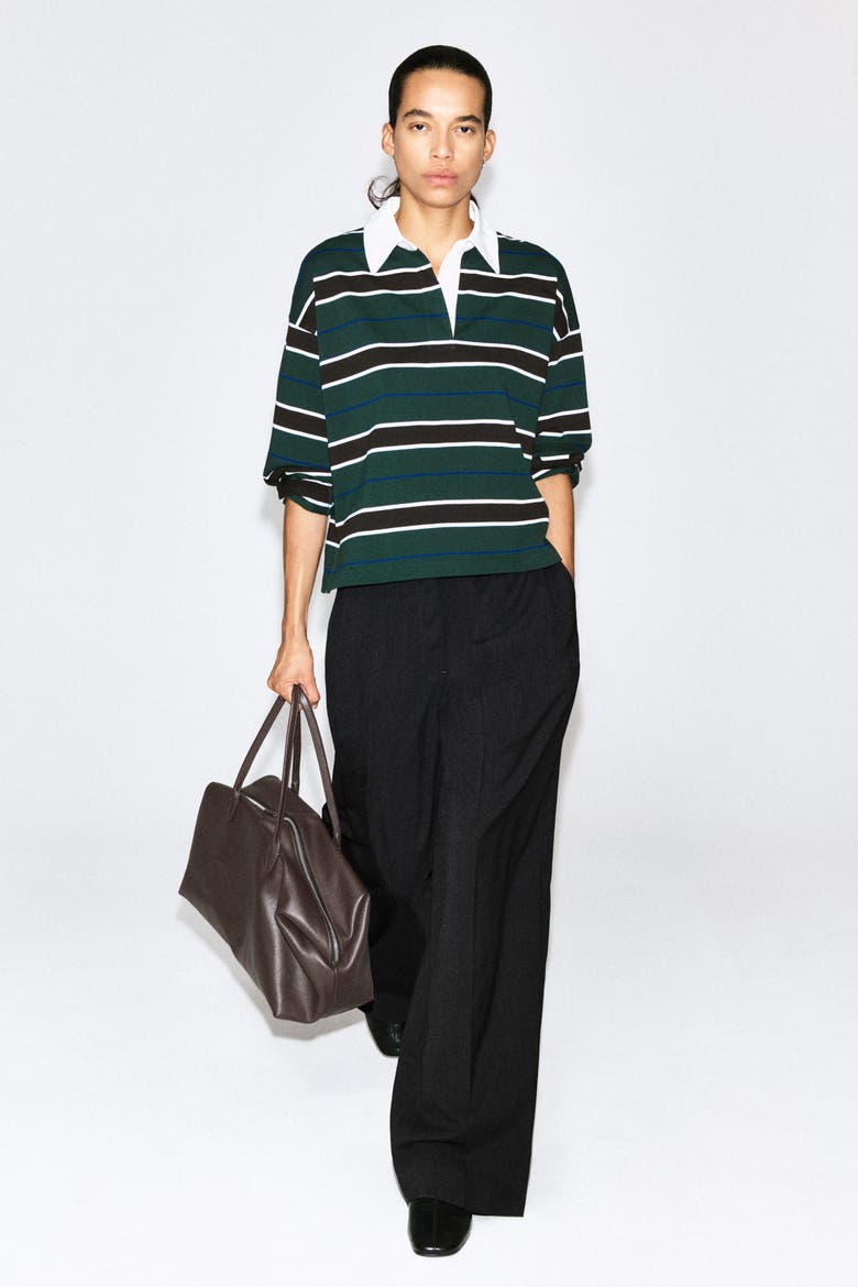 Striped Cotton Rugby Shirt, Alternate, color, GREEN / BROWN / STRIPED