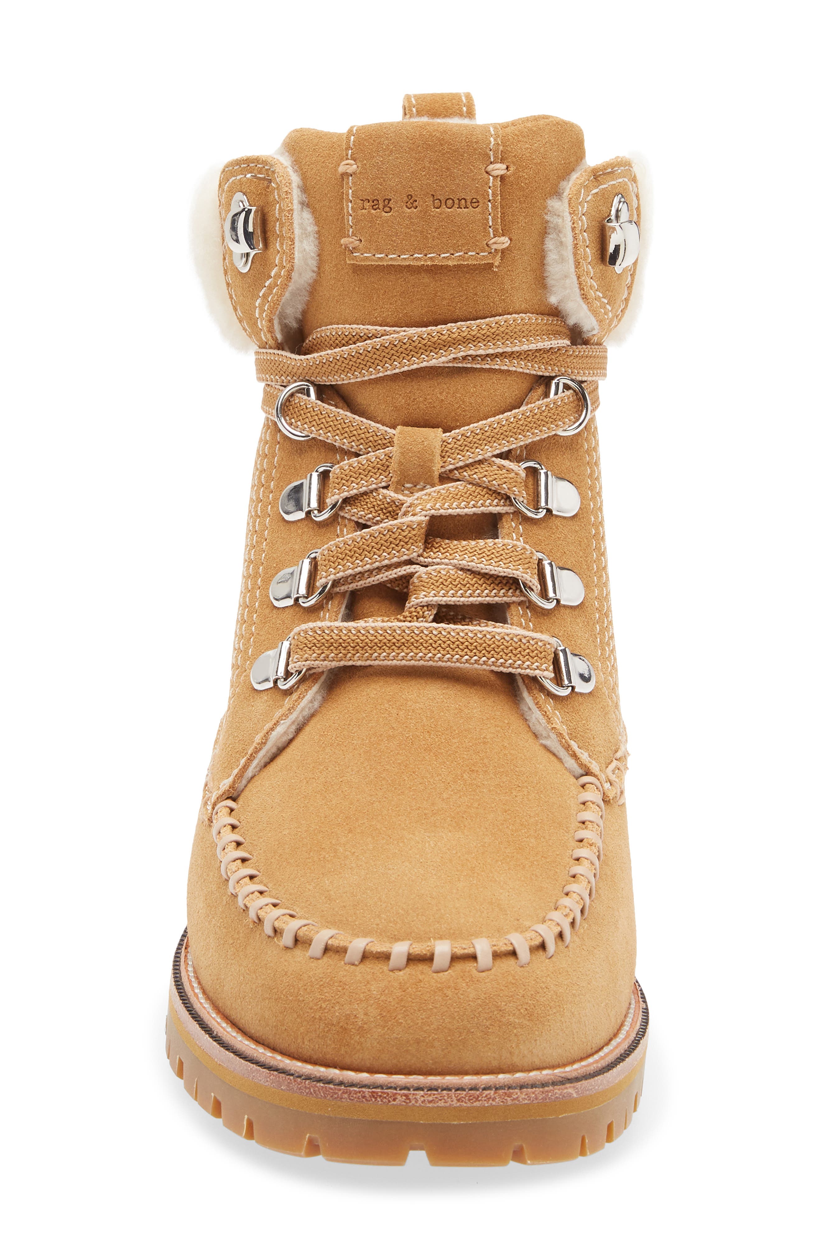 rag & bone Cameron Genuine Shearling Weatherproof Lace-up Boot, Alternate, color, Caramel Suede Shearling