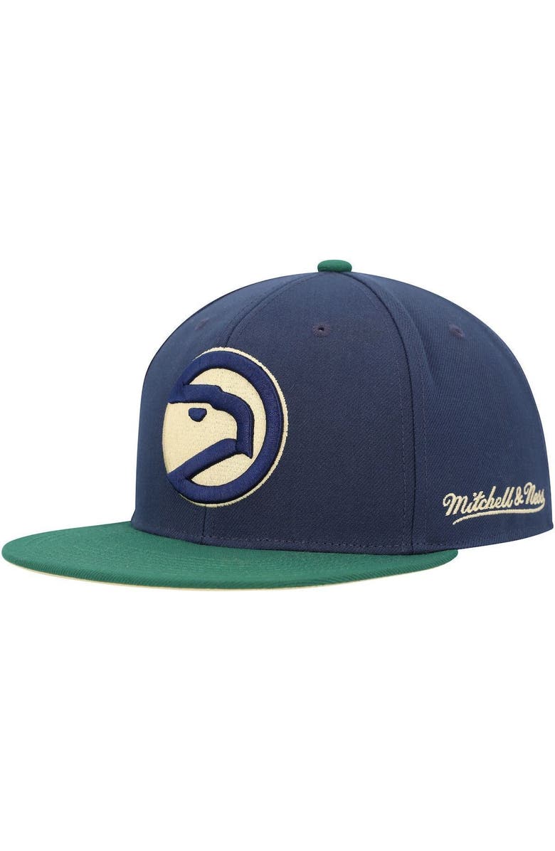 Mitchell & Ness Men's Mitchell & Ness Navy/Green Atlanta Hawks 25 Seasons Hardwood Classics Grassland Fitted Hat, Alternate, color,