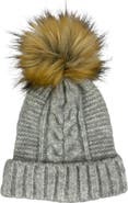 MARCUS ADLER Faux Fur Pom Cable Knit Beanie