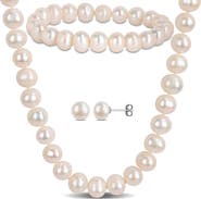 DELMAR Cultured Freshwater Pearl Necklace, Bracelet and Stud Earrings Set