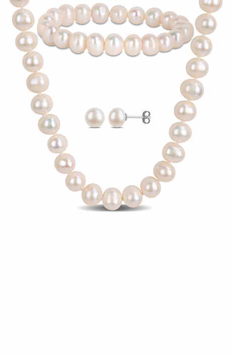 DELMAR Cultured Freshwater Pearl Necklace, Bracelet and Stud Earrings Set