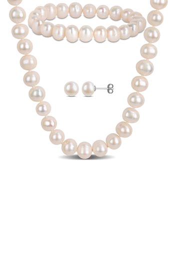 Delmar Cultured Freshwater Pearl Necklace, Bracelet And Stud Earrings Set