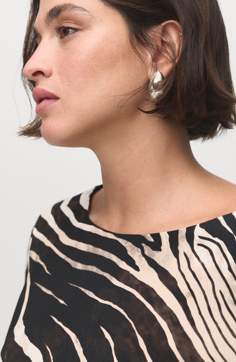 MANGO Zebra Print Long Sleeve Dress, Alternate, color, Black