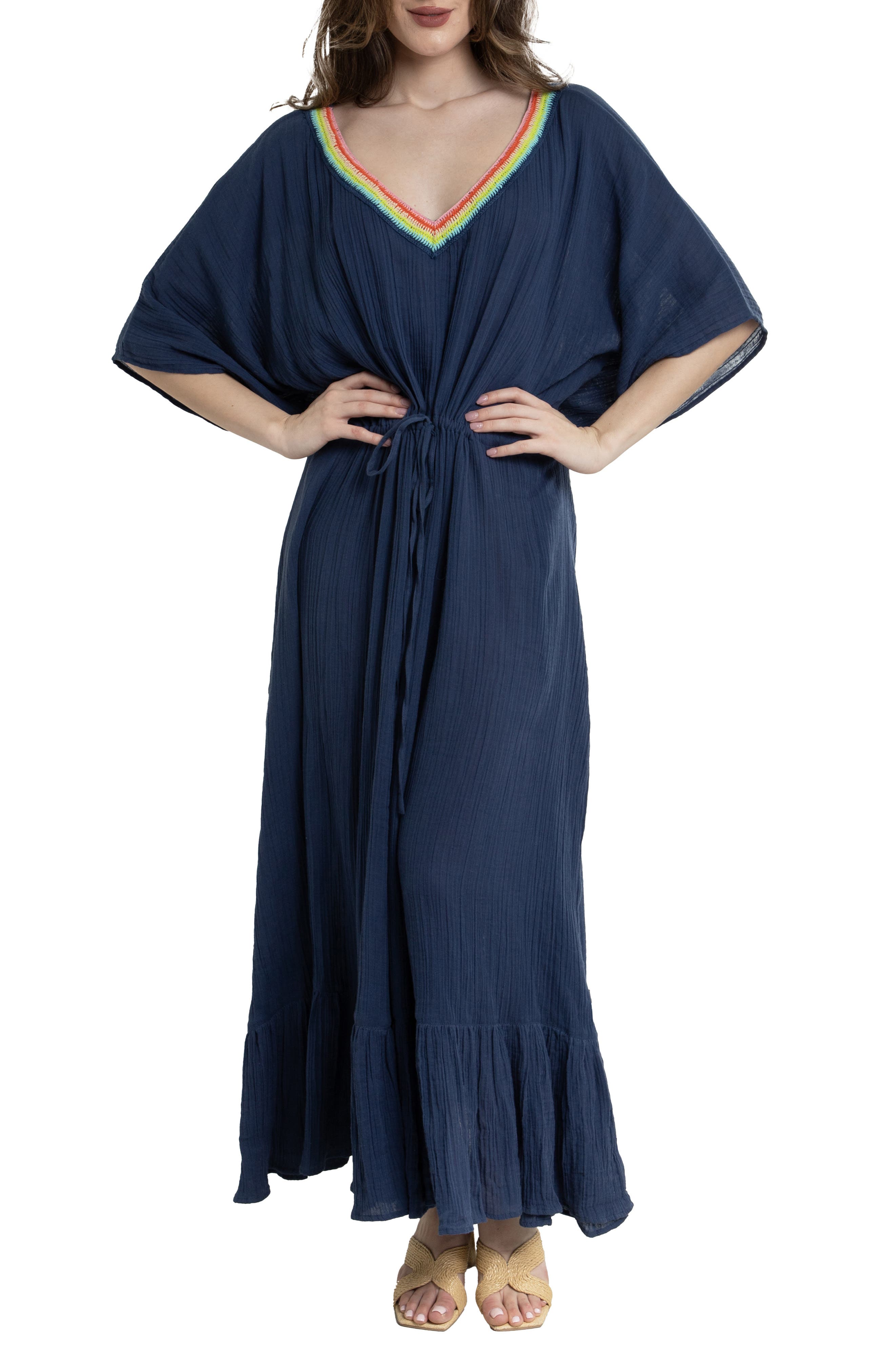 SAACHI Colorful Crochet V-Neck Cover-Up Kaftan
