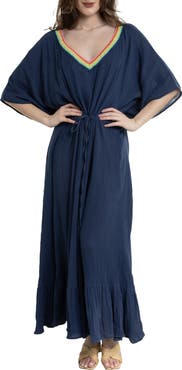 SAACHI Colorful Crochet V-Neck Cover-Up Kaftan