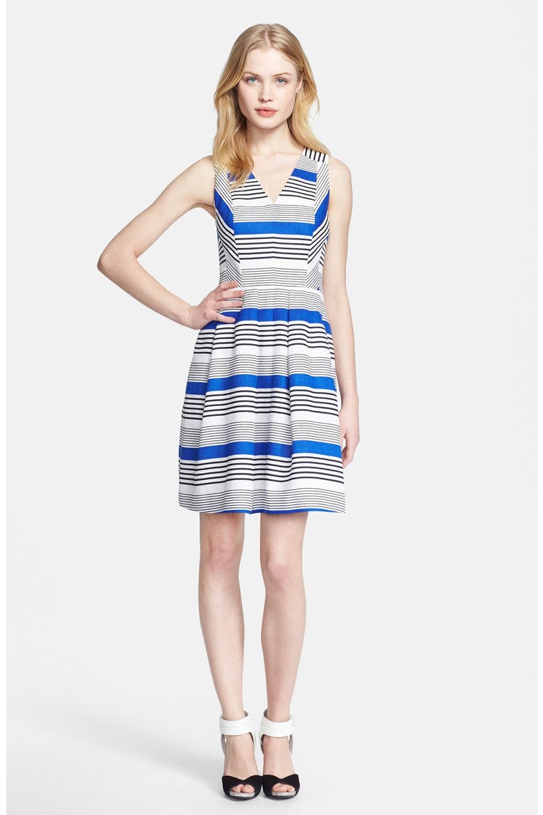 'Emma' Stripe Fit & Flare Dress, Main, color, ULTRAMARINE