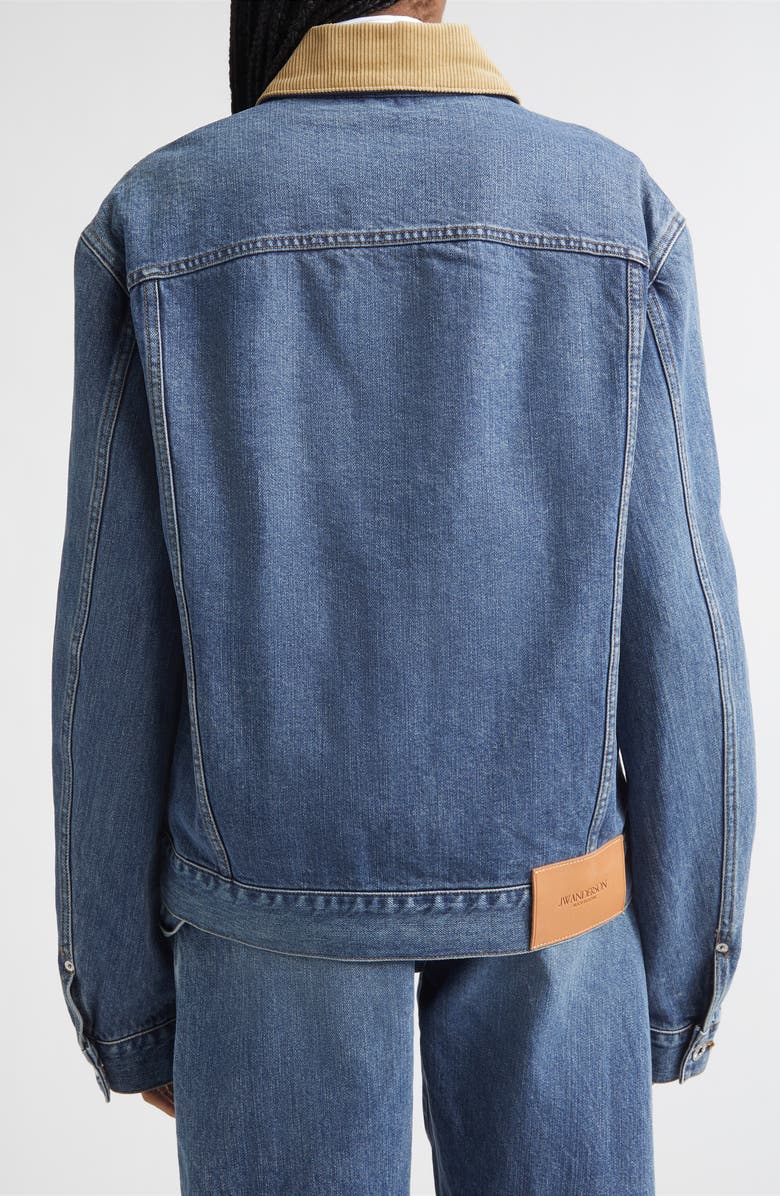 JW Anderson Corduroy Collar Denim Trucker Jacket, Alternate, color, Mid Blue