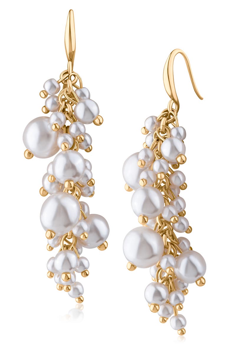 Cascading Imitation Pearl Cluster Drop Earrings, Main, color, WHITE/ GOLD
