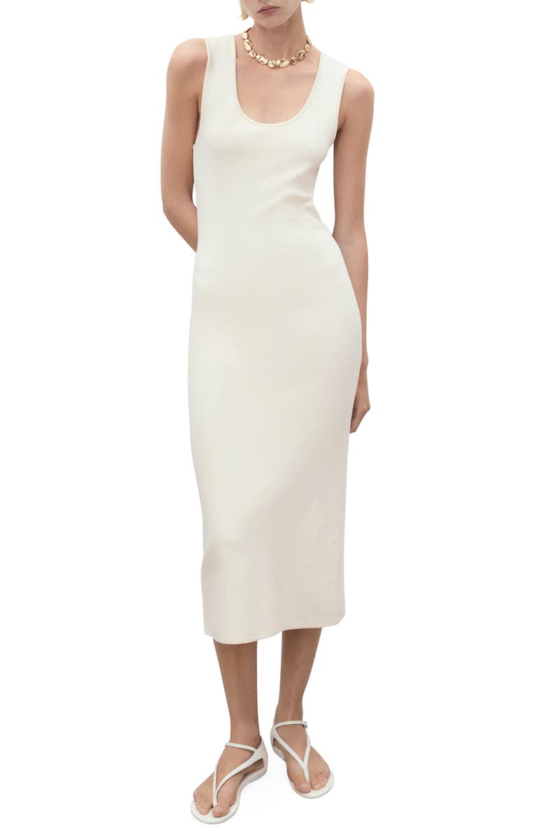MANGO Fitted Midi Dress, Main, color, Ecru