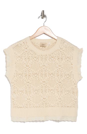 Elie Elie Tahari Lace Trim Cap Sleeve Sweater In Ivory/ivory