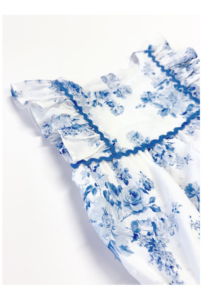 Floral Toile Clip Dot Romper, Alternate, color, BLUE/ WHITE