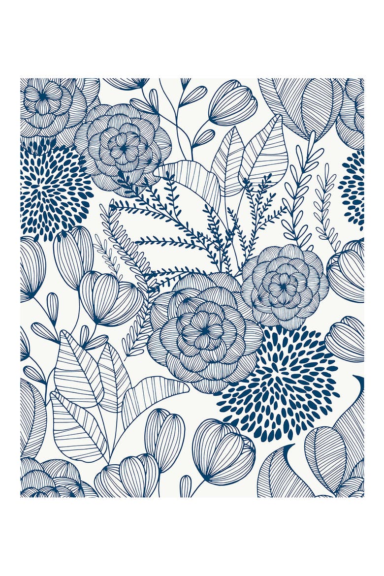 Navy Secret Garden Peel & Stick Wallpaper, Main, color, BLUE
